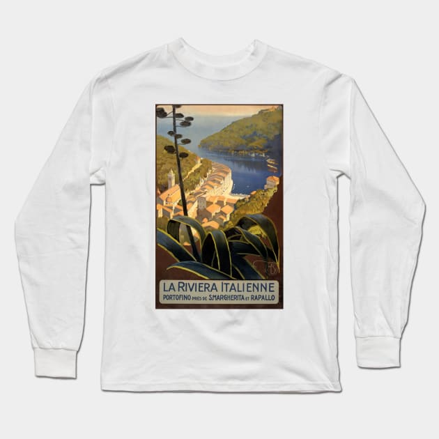 Vintage Travel Poster Italy Italian Riviera Long Sleeve T-Shirt by vintagetreasure